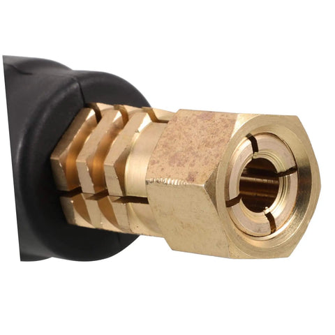 Close-up of brass nozzle on a handheld auto body welder for plastic welding and car bumper repair portable durable welding tool kit