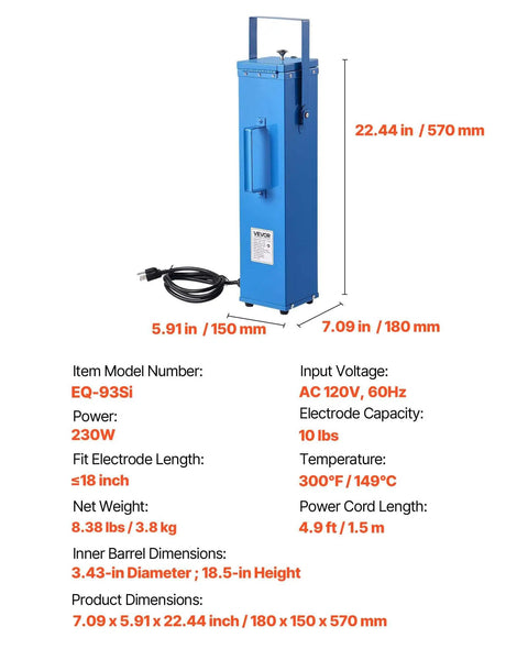 Portable Welding Rod Oven With 10 Lb Capacity Fast 230W Heating To 300F Drying For 18 Inch Electrodes with handle and latch