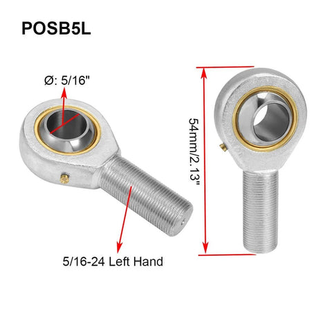 POSB5L rod end bearing kit, 5/16 inch bore with 5/16-24 left hand male thread, self lubricating heim joint, two pieces
