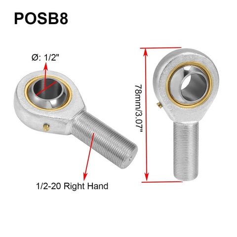 POSB8 Rod End Bearing with 1/2 Inch Bore and 1/2-20 Right Hand Thread, self-lubricating male Heim joint rod ends