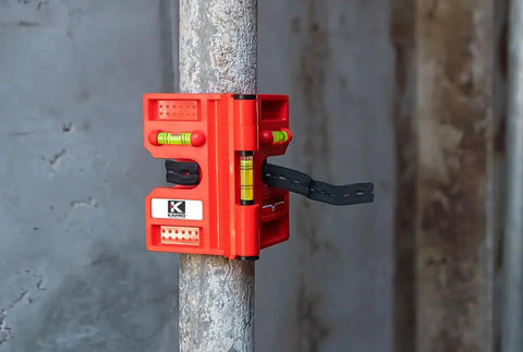Effortlessly align posts and pipes with the 340 Postrite adjustable folding post level, a magnetic, compact tool with three vials and a strap for secure setup, delivering quick, accurate readings on ferrous surfaces.