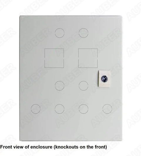 Front view of enclosure for Powder Coating Oven Controller Kit 240V 50A 12000W with knockout slots on the front panel