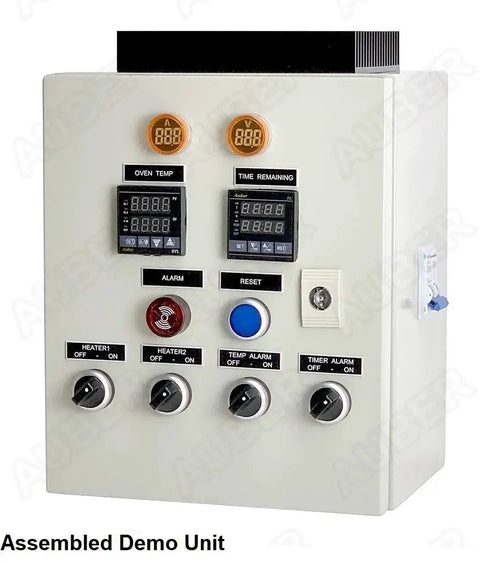 Powder Coating Oven Controller Kit 240V 50A 12000W assembled demo unit with dials and digital displays.
