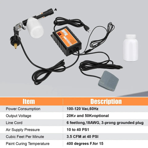 Powder Coating System With Electrostatic Output Dual Voltage 20Kv And 50Kv Includes Gun Nozzle Powder Bottle Footswitch