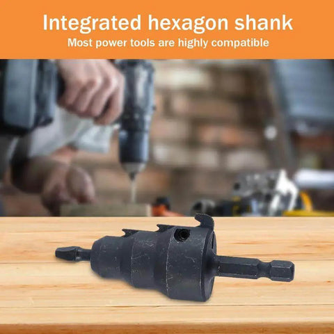 Power Conduit Reamer Tools Kit With Hex Key Wrench, 2 Replacement Blades, And No. 2 Square Recess Bit on wood surface