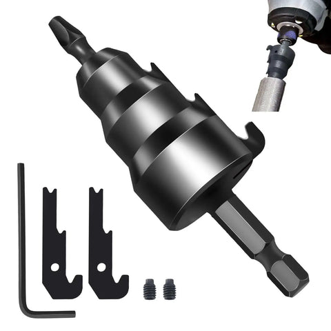 Power Conduit Reamer Tools Kit With Hex Key Wrench, 2 Replacement Blades, And No. 2 Square Recess Bit For Half Inch, Three Quarter Inch, And One Inch Conduit Pipe, Easy Install, Fast Fit, Durable Pro Grade Reamer Set For Electricians.