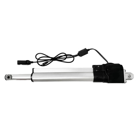 Linear actuator Kaidi KDFSJ-403-6 for power recliner lift chairs; silver aluminum rod with black motor housing and wiring