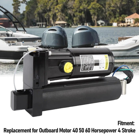 Power trim tilt assembly for outboard motor, 40–60 HP, black marine-grade with yellow adjustment knob