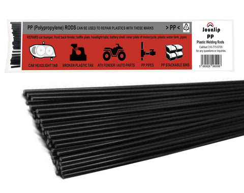 PP Plastic Welding Rods 40 Pcs Pack Diameter One Eighth Inch 3mm Round Sticks Thirteen Inch Long with packaging label shown