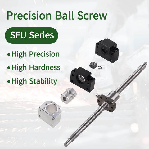 Ball screw kit sfu1605-1500mm/59.055inch, ball screws + bk/bf end support + ball nut housing on display for CNC machine DIY