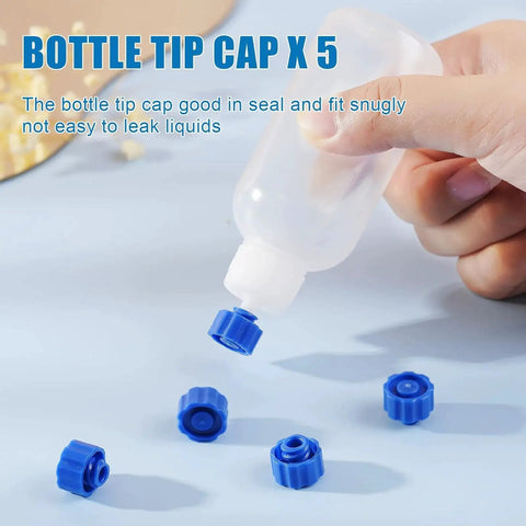 Hand holding 30ml Glue Precision Tip Applicator Bottle With Needle Tip Squeeze Bottle And Interchangeable Pro Grade 14ga 16ga 18ga 20ga 25ga Blunt Needles Oiler And Storage Caps For Precise Adhesive Dispensing By Ehoycq with blue caps