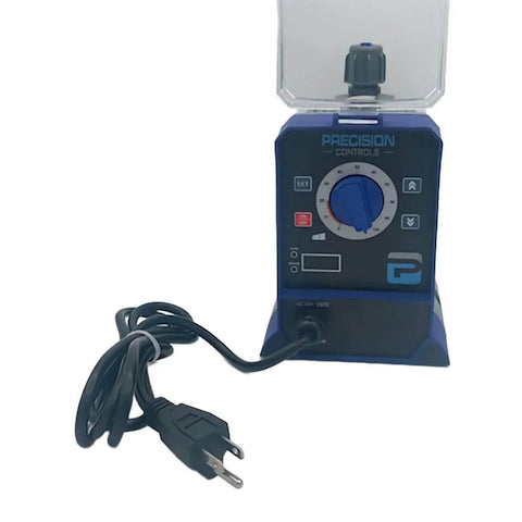 Front view of Precision Controls Diaphram Metering Chlorine Chemical Water Pump -31.6 GPD, 150 PSI - 115 Volt with plug