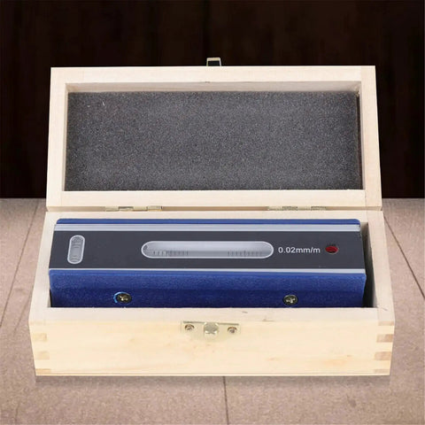 Six Inch Master Precision Level For Machinist Tools In Durable Cast Iron Body With Wooden Case Portable Spirit Level For Machinery Setup Ultra High Accuracy 0.02 Built Tough For Pro Work in opened wooden case