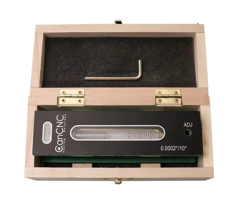 Pro Grade 6 Inch Master Level With Fitted Box And Ultra Fine 0.0002 Inch Accuracy Providing Dead Nuts Precision For Shop And Workshop Cast Iron Body Base With V Groove Cross Test Vial Includes Sturdy Wooden Case From Accusize Industrial Tools displayed in open wooden box.