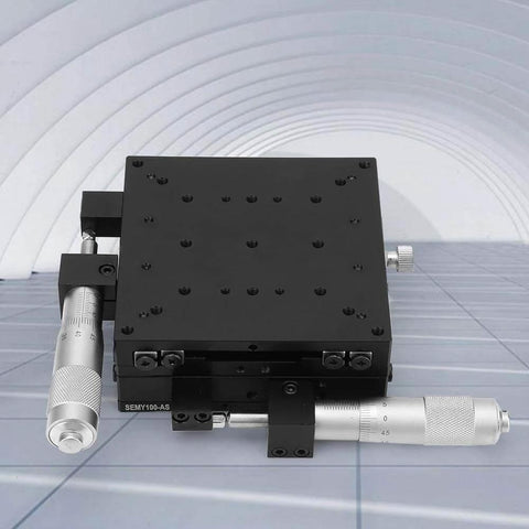 XY axis Manual Fine-Tuning Cross Roller Precision Linear Stage 100 * 100 * 40mm for CNC axis motion shown on a tiled background