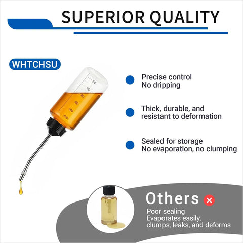 Three Pack Needle Oiler With Extra Long 3.5 Inch Stainless Needle Tip And 4 Oz LDPE Oil Applicator For Gun Oil Crafts Hinges Sewing Machines And More Super Easy To Use For Precise Application In Tight Spots, showing 4 oz oil reservoir and long stainless needle in use