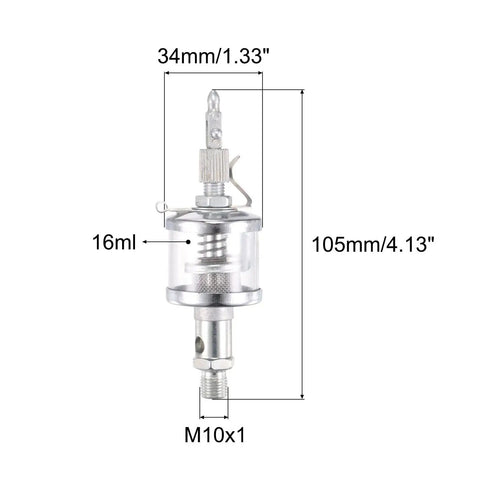 Industrial Oil Cup With Needle Valve Gravity Drip Feed Oiler, 16ml capacity, M10x1 thread, chrome-plated steel, see-through window.