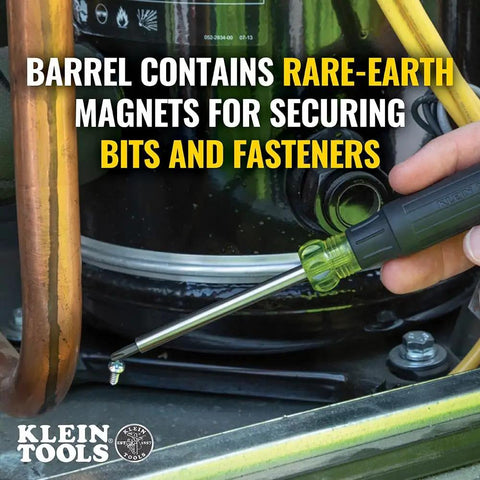 Close-up of All-In-One 27-In-1 Precision Screwdriver Set For Apple Device Repairs With Rare-Earth Magnet Barrel by Klein Tools in use.