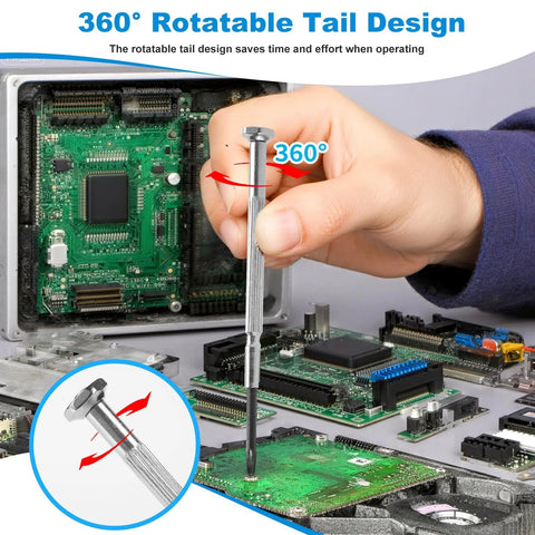 Close-up of hand using 11 Piece Tiny Precision Screwdriver Set With Slotted And Phillips Heads Micro Screwdrivers for electronics
