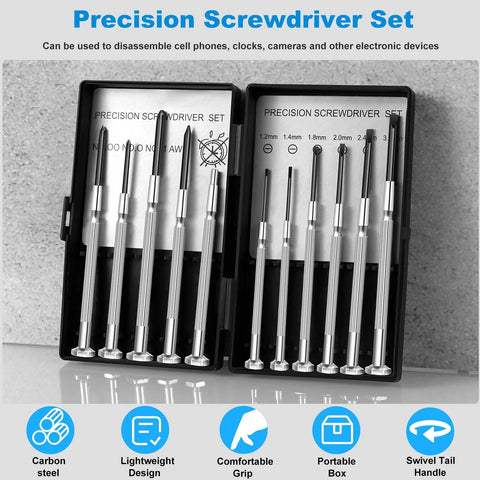 11 Piece Tiny Precision Screwdriver Set With Slotted And Phillips Heads Micro Screwdrivers For Watch Eyeglasses Electronics Computers Repair Magnetic Awl Included Ideal For Fine Assembly And Small Repairs in open black case
