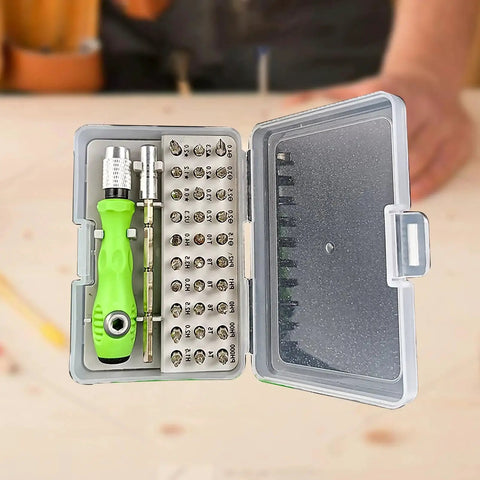 Open case showing 32 In 1 Precision Electronics Screwdriver Set With 30 Heads And 2 Accessories Ideal For Phones Laptops Computers