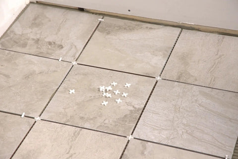 Original Precision Tile Spacers For Flawless Tile Alignment And Tight Grout Lines, 175xRegular Plus Shaped Half Inch Spacers shown in use