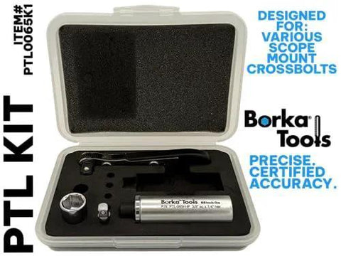 Open case displaying Precision Torque Limiter Kit 65 in-lb – Calibration Certified Torque Control System with ratchet and adapters