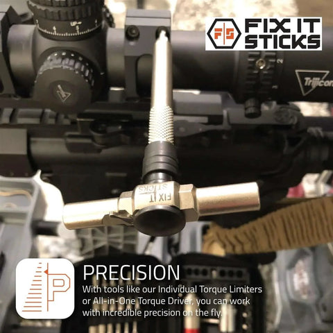 Torque Limiter/All-in-One Torque Drive/Modular T-Drive Bundle in use on firearm for field maintenance.
