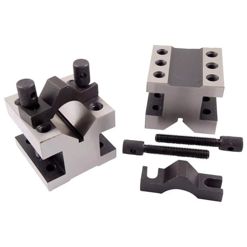 Pro Grade Precision V-Block And Clamp Set, 4-1/8 In L, 4-1/8 In W, 3-1/16 In H, Matched Pair With 90 Degree Vee Blocks, Hardened To RC58-60