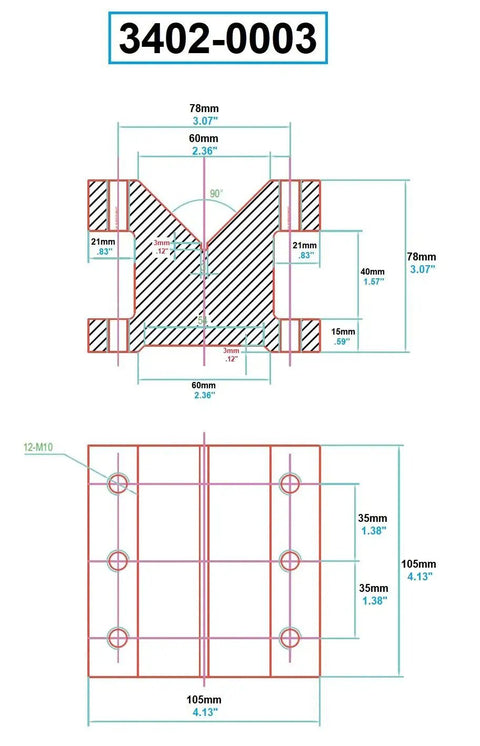 Technical drawing of Pro Grade Precision V-Block And Clamp Set, 4-1/8 In L, 4-1/8 In W, 3-1/16 In H, with dimensions and details.