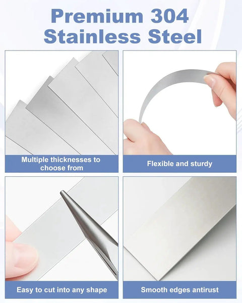 Pro Grade 30 Piece Shim Stock Set In 304 Stainless Steel showing flexible shims, easy cutting feature, and smooth edges