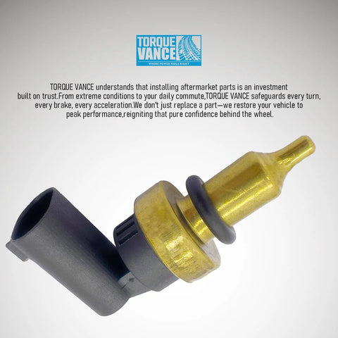 TorqueVance coolant temperature sensor with brass body, black plastic connector and O-ring