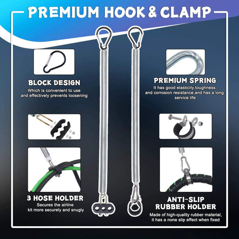 Premium hook and clamp components for 12 Ft 3 In 1 Semi Truck Air Lines Kit With 7 Way ABS Electric Power Cord And Two 20 Inch Tender Springs
