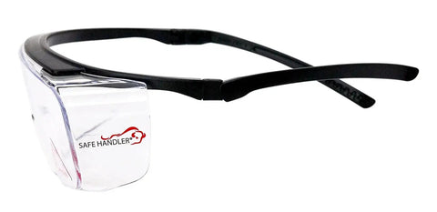 Duarte Premium Over Glasses Safety Eyewear With Anti Fog Lenses ANSI Z87.1 side view showing black frames and clear lenses