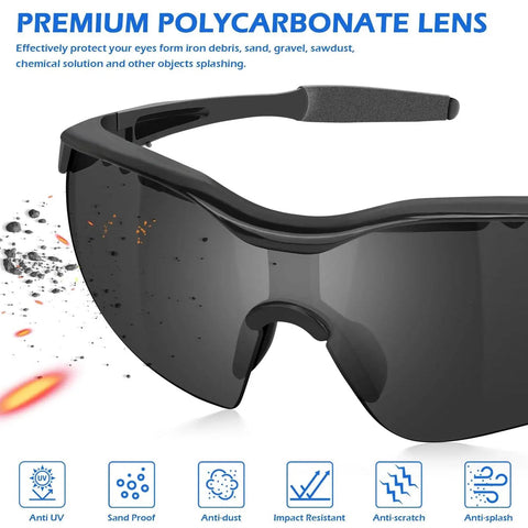 12 Pairs Safety Glasses ANSI Z87.1 UV Protection Unisex Grey Lenses Black Frame with premium polycarbonate lens feature