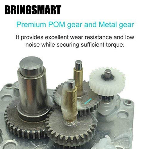 Close-up of Bringsmart gears showcasing premium POM and metal construction for durability and low noise, ensuring sufficient torque.