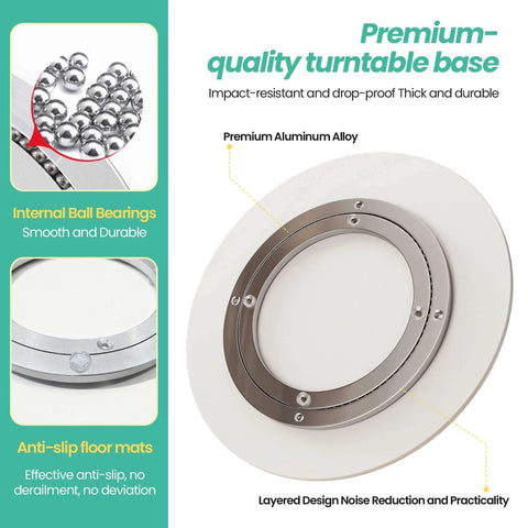 Premium quality base of 23.6 inch sintered stone lazy susan turntable in white, with durable internal ball bearings.