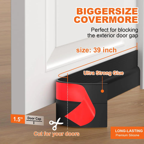 OXRQ door draft stopper, black silicone bottom door sweep, 39 inch long, ultra strong glue.