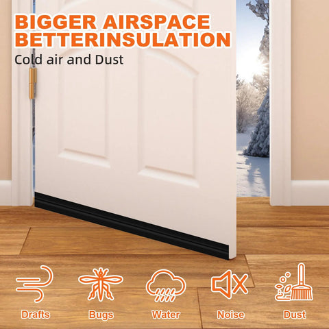 OXRQ door draft stopper at bottom of white door; black weather seal, 39-inch length