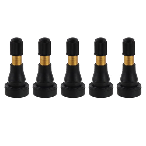 ST Shengtuo TR600HP snap-in tire valve stems, brass body with black base, 1.71 in long, pack of 5