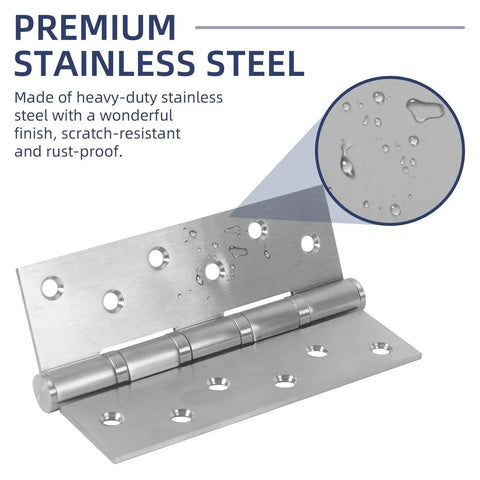 Six Pack Ball Bearing Door Hinges With Square Corners 6 X 4 Inch Heavy Duty Stainless Steel Hinges in Brushed Nickel Finish