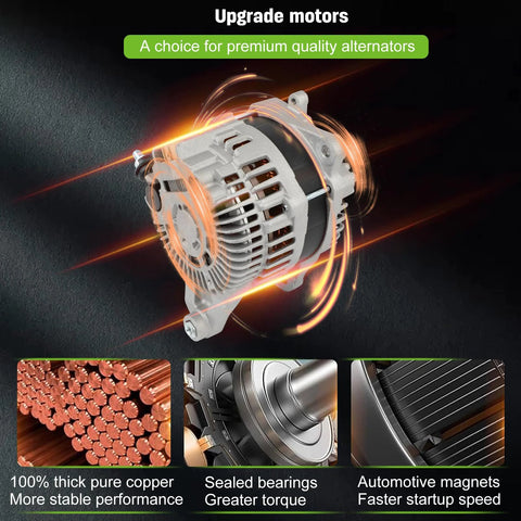Premium Alternator Fit For Subaru Forester 2014 2018 showing copper coils, sealed bearings, and automotive magnets detail