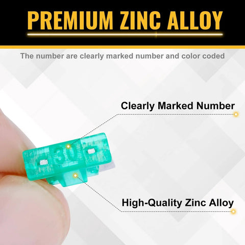 High-quality zinc alloy mini fuse from Low Profile Mini Fuse Kit With 100 Piece Premium Blade Fuses And Puller, Zinc Terminals