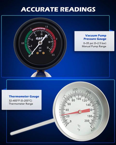 Orion Motor Tech coolant tester kit with dual gauges: black pressure gauge and silver thermometer gauge on blue background