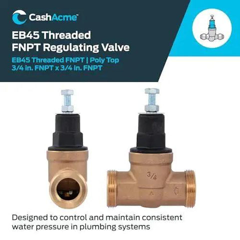Pressure Regulating Valve For Water Systems Three Quarter Inch NPT Threaded With Poly Top 60 PSI Adjustable