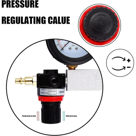 ZEAJSRU cylinder leak-down tester kit with dual gauge and regulator, M10-M18 spark plug adapters for gasoline engines