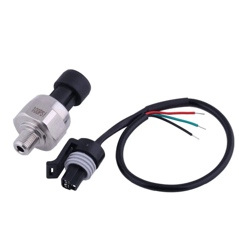 High-Accuracy 0-100 PSI Pressure Sensor Transducer With 1/8-27 NPT Thread, 316 Stainless Steel Housing and wiring harness
