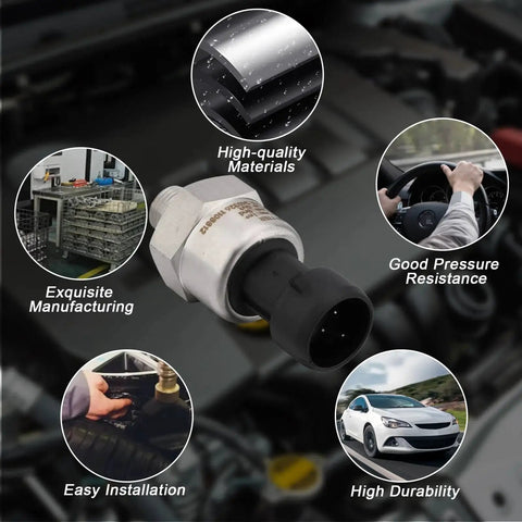 0-200 Psi Pressure Transducer Sensor with 1/8 Inch NPT 316 Stainless Steel, showcasing features and uses, in automotive engine setup.