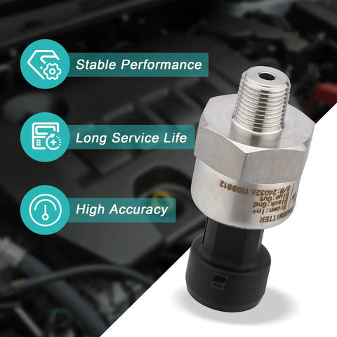 0-200 Psi Pressure Transducer Sensor With 1/8 Inch NPT 316 Stainless Steel Thread and Harness Connector for Oil Fuel Air Water Systems