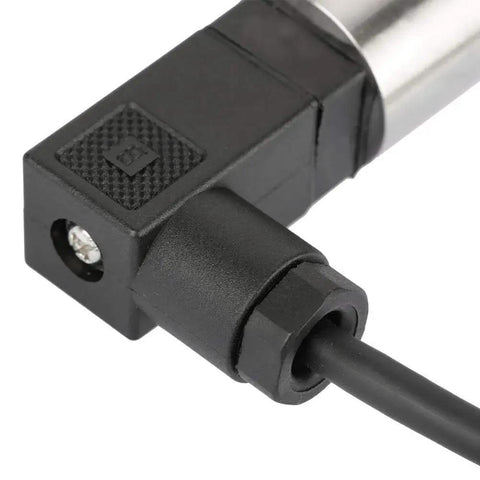 Close-up of industrial pressure transducer with 4-20mA output and G1 quarter inch thread for water gas oil 0 to 1 MPa range silicon sensor